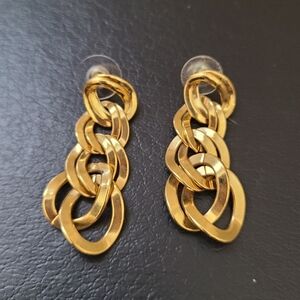 Monet Gold Tone Chain Link Drop Earrings